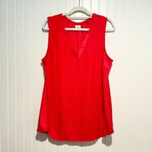 Cabi Coral Red Sleeveless Satin Blouse Size Large